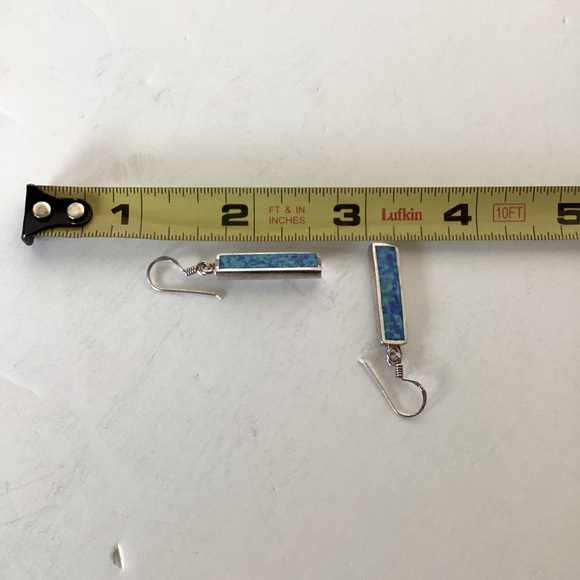 Sterling Silver 925 Blue Opal Stone Bar Earrings - Picture 9 of 9